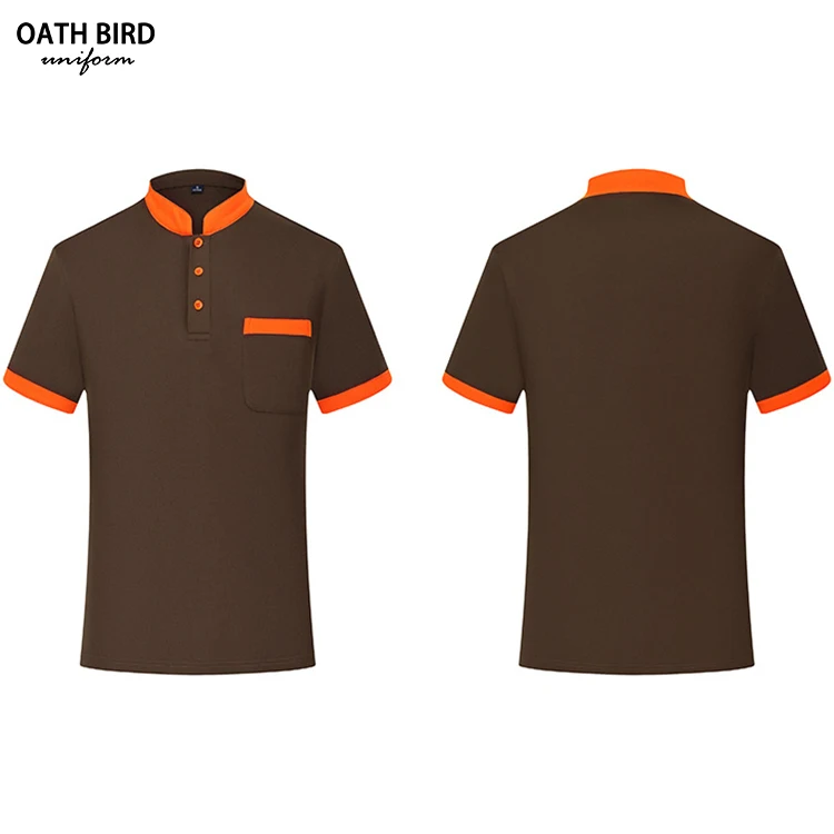 Waiter Work Wear Uniform Custom Logo Embroidery Polo Shirt Restaurant Hotel Kitchen Chef Cafe Bar Staff Flax t shirt Uniform