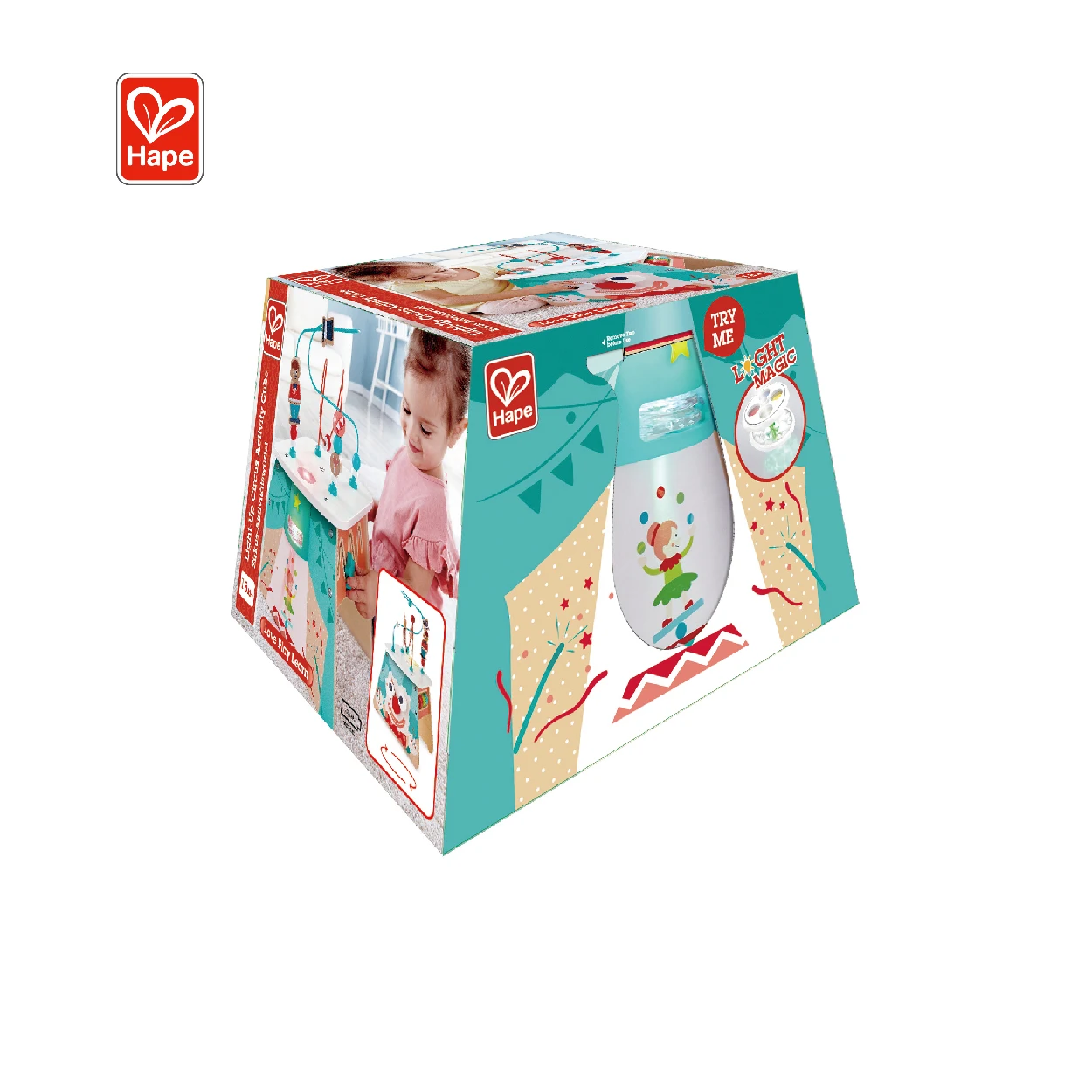  Hape новый дизайн твердые геометрические строительные блоки светящийся цирковый куб активности интеллектуальная коробка для детей 18 м
