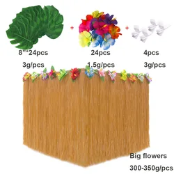 Hawaiian Party Decorations Hawaiian Luau Grass Table Skirt Tropical Palm Leaves Tropical Hibiscus Flowers
