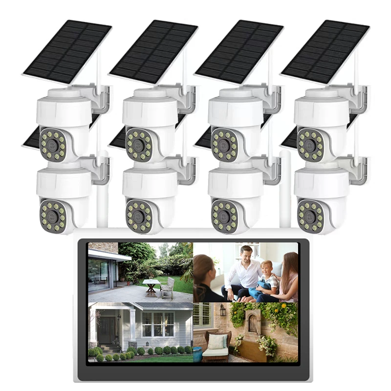 Free Cloud Storage PTZ 4 Channel camera NVR Kit 4MP Face Recognition Wifi Solar Camera NVR Security System