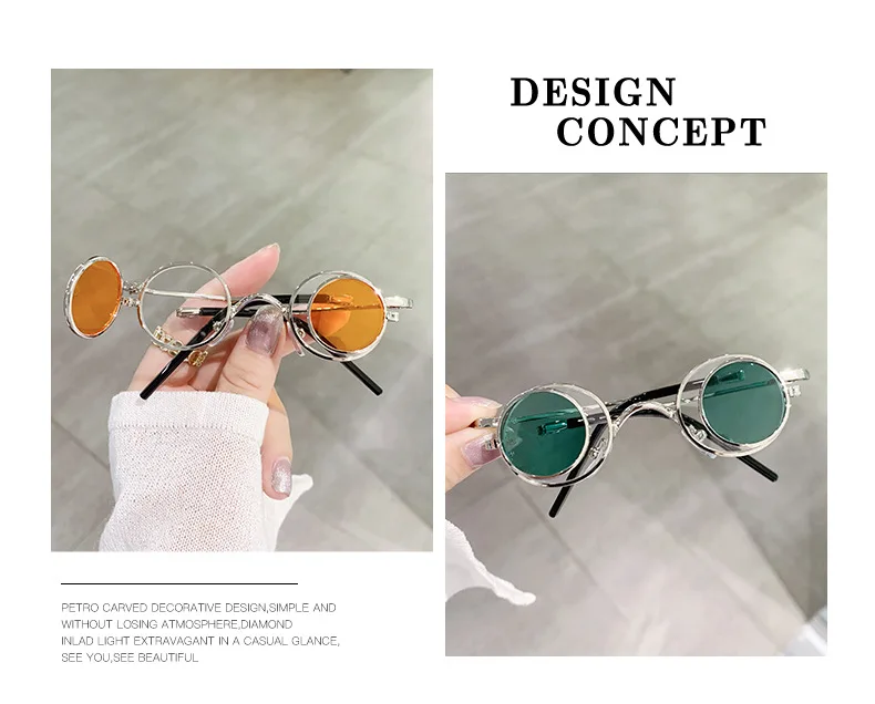 Y2K New Design Folding Lens Sunglasses Trending Women Metal Frame Luxury Retro Classic Round Shades 2023