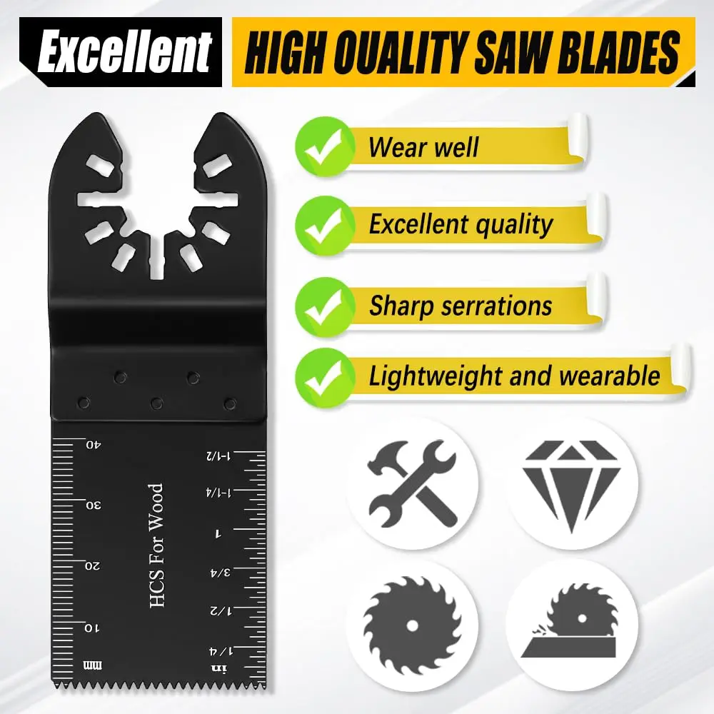 PEXMIENTAS 34mm HCS Universal Quick Release Wood Plastic Oscillating Multitool Saw Blades