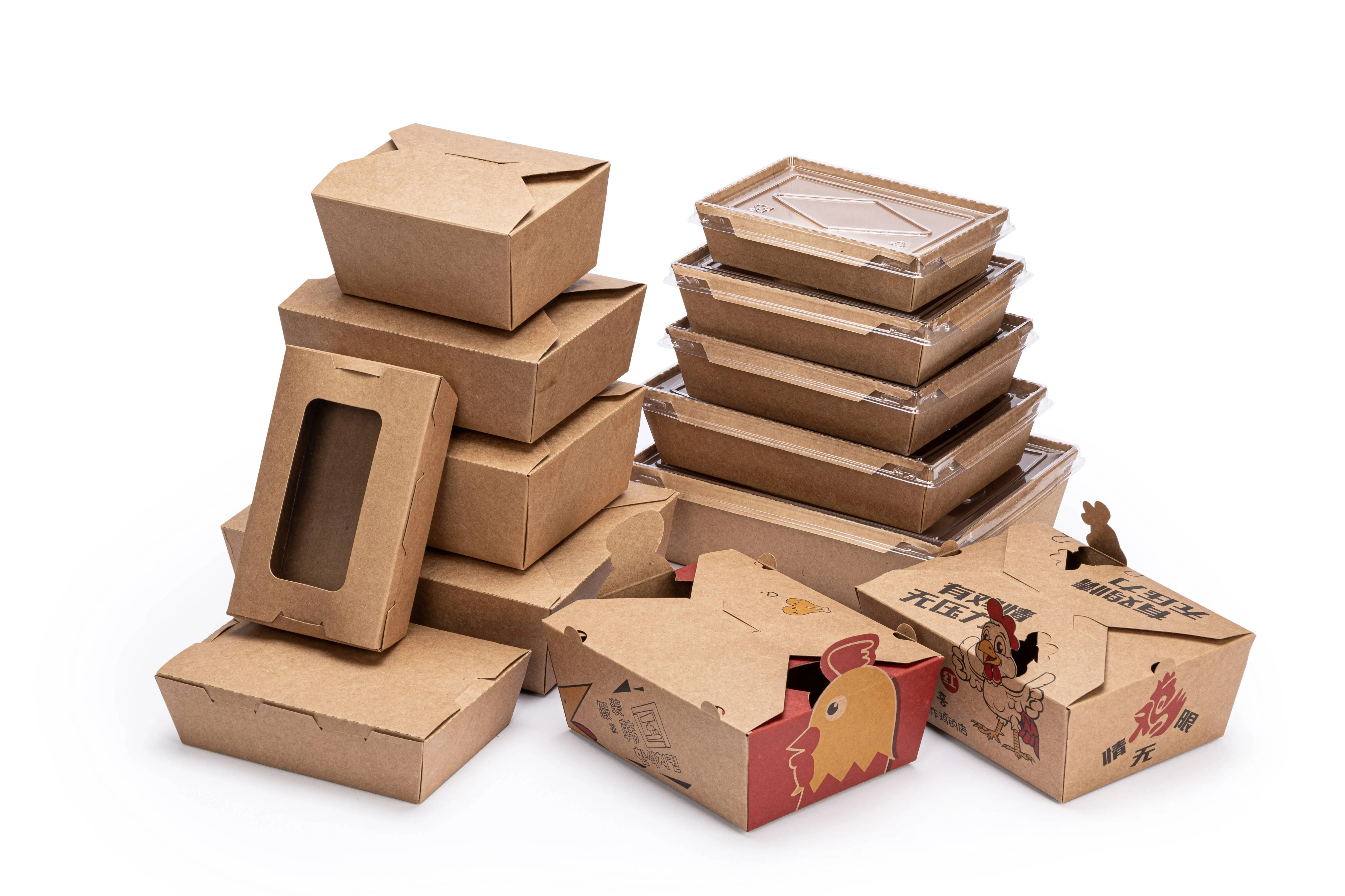 Recyclable materials China Wholesale Packaging Kraft Whiteboard Custom Logo Design Takeaway Disposable Food Paper Box