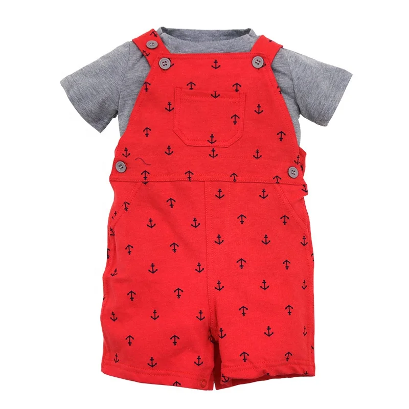 Fashion Design 2PCS Baby Romper Overalls Summer Cotton Jumpsuit Wholesale Baby Clothes With T Shirt Set