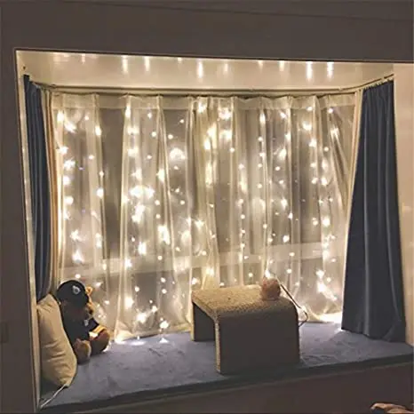 300 LED Window Curtain String Light Wedding Party Home Garden Bedroom Outdoor Indoor Wall Decorations, Warm White