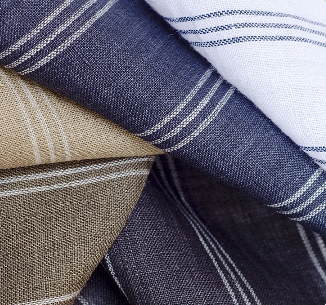 4832 High Quality Woven Color Spinning Linen Sample 100%Linen Striped Fabric For Clothing Shirt