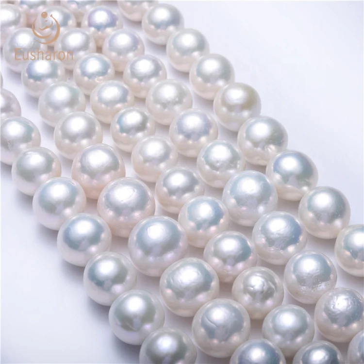 
Wholesale 12-14mm White Color High Luster Round Baroque Freshwater Edison Pearl Strands 