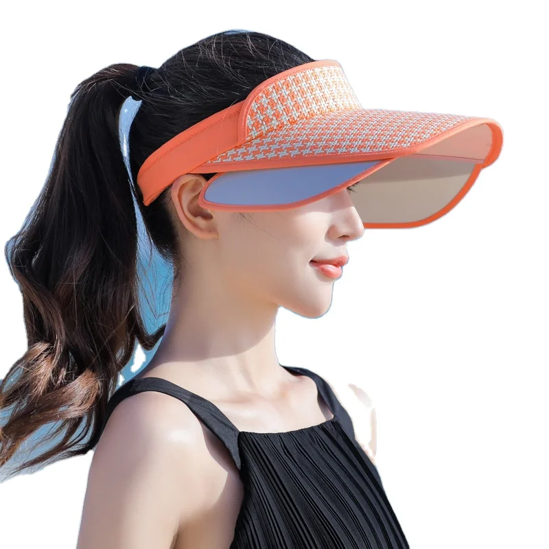 fashion women outdoor houndstooth beach sports Sun visor hat UV Protection cycling bicycle hat with Retractable Extended Brim