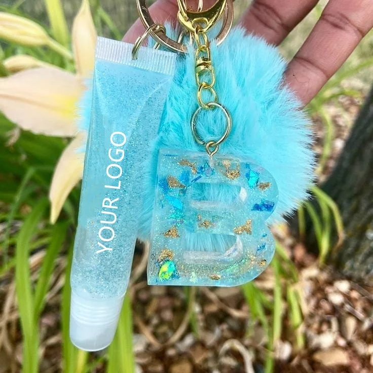 Beauty Cosmetic Wholesale Lip Gloss Bulk Lipstick Cruelty Free Crystal Letters Customize  Keychain Lipgloss