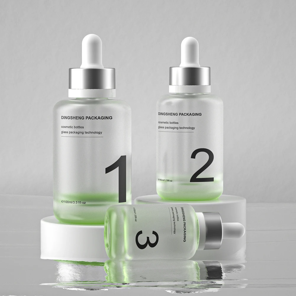 Latest 60ml Frosted Glass Serum Bottles Dropper Unique Shape Essential Oil Bottle Skin Care HotStamped Glass Face Serum Bottle