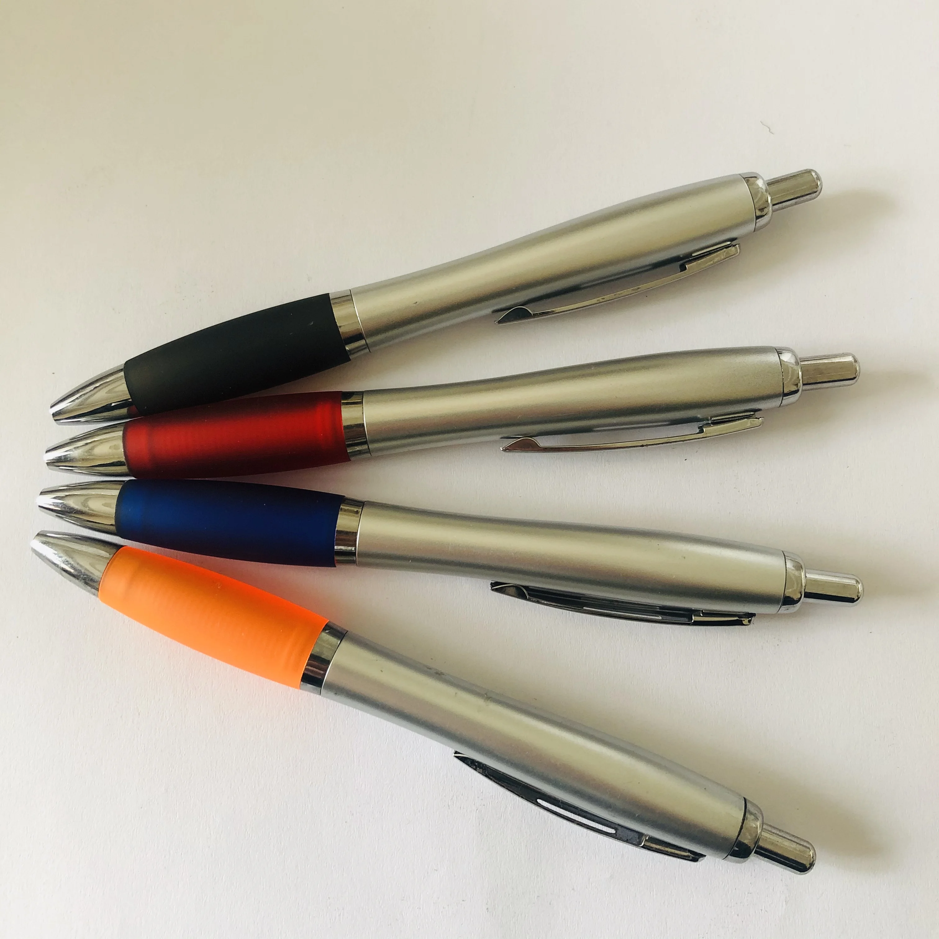 wholesale high quality silver promotional plastic ballpoint pen brand custom private logo company name gift pen