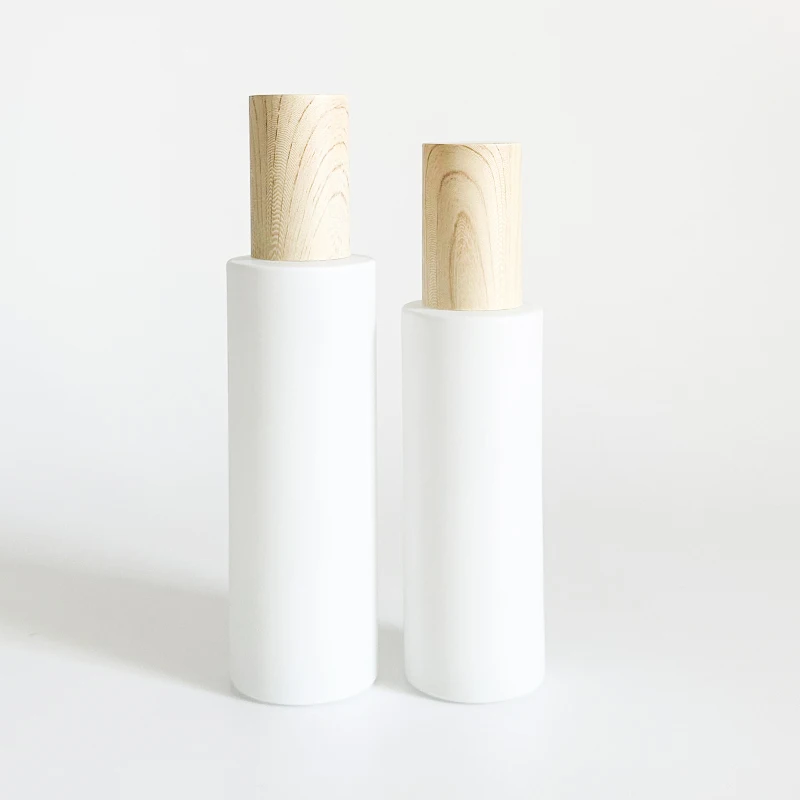 Glass pump bottle 30 ml 50 ml 60 ml 80 ml matte white wood grain plastic cap glass toner pump bottle