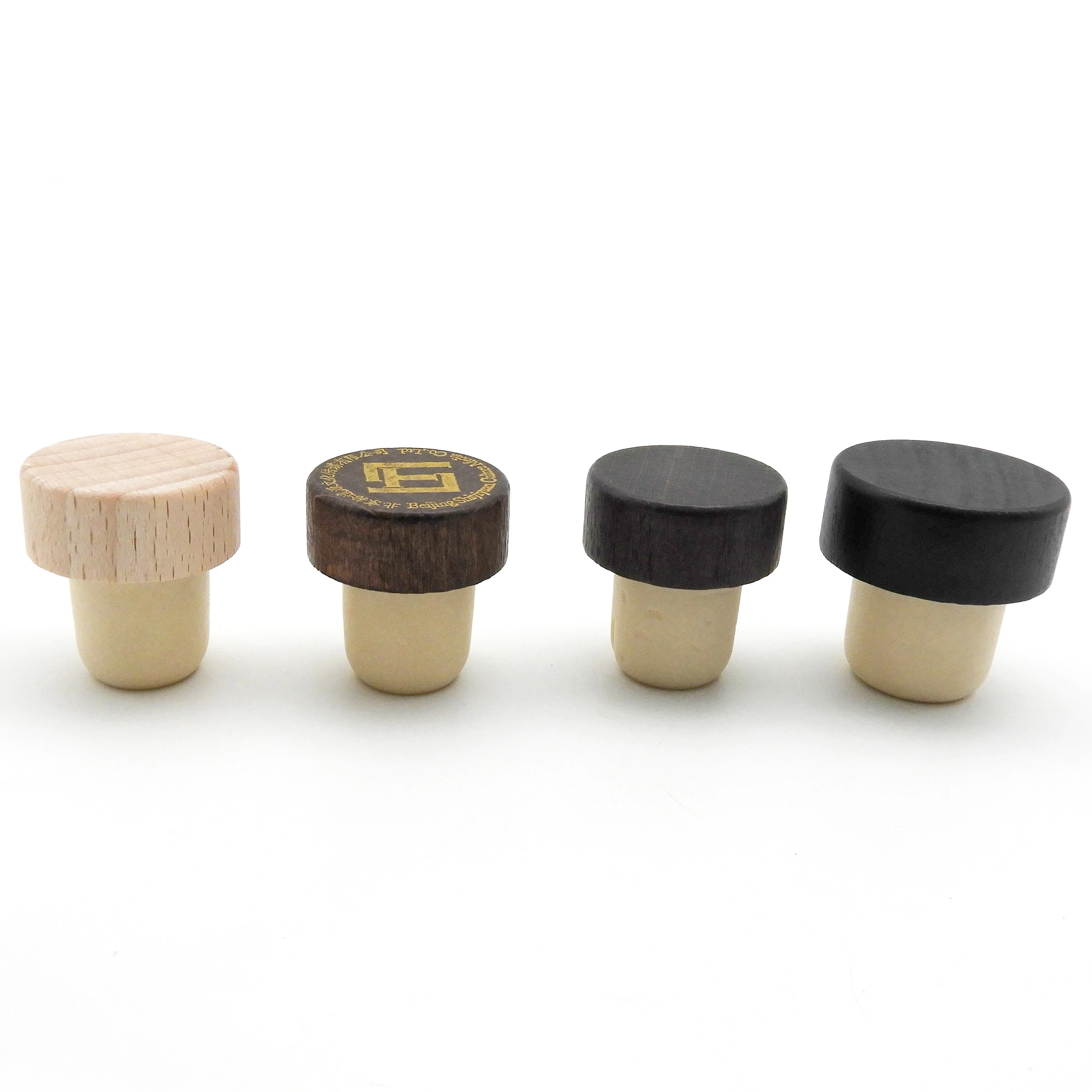 Custom wooden bar top wine cork wooden stopper laser engraved t shaped synthetic plastic cork