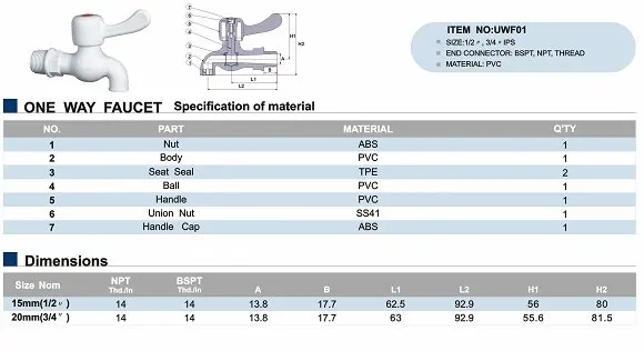 WHOLESALE PVC HIGH QUALITY WATER TAPS AND PIPE FITTING PLASTIC FAUCET