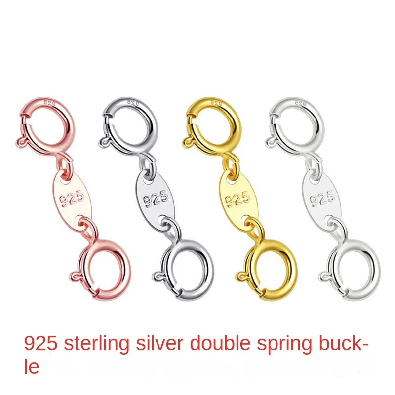 S925 Sterling Silver Double Buckle Bracelet Necklace Extension 5mm Long Spring Buckle Connecting DIY Accessories Both Sides