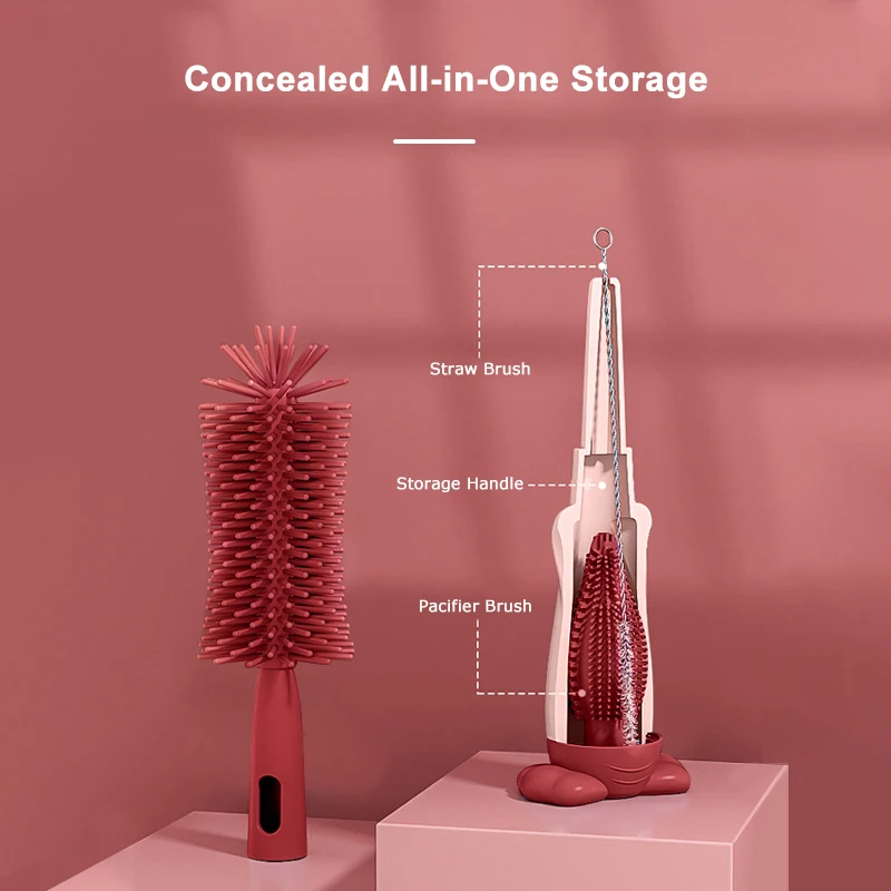 Eco Friendly Food Grade Silicone Long Handle Baby Cleaning Milk Bottle And Nipple Brush