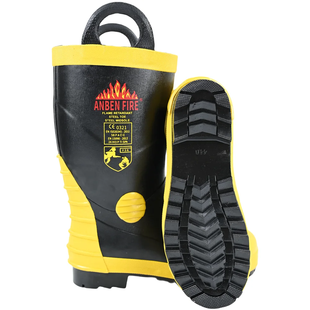 High Quality Rubber Materials Steel Toe Steel Sole Safety Shoes Fire Safety Boots for Fireman