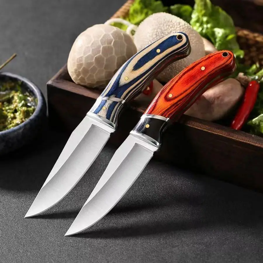 Outdoor Utility & Survival Hunting Multi-Use Stainless Steel Meat Fruit Knife Colored Wooden Handle 3Cr13 Blade Material