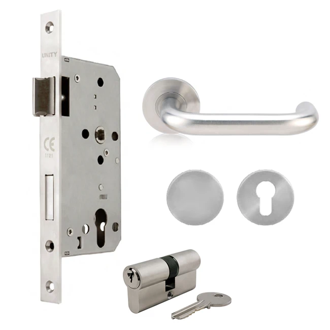 Metal Entry door hardware safe locks Stainless Steel Security Lockset Euro Profile Cylinder Key Mortise Lock Handle Set