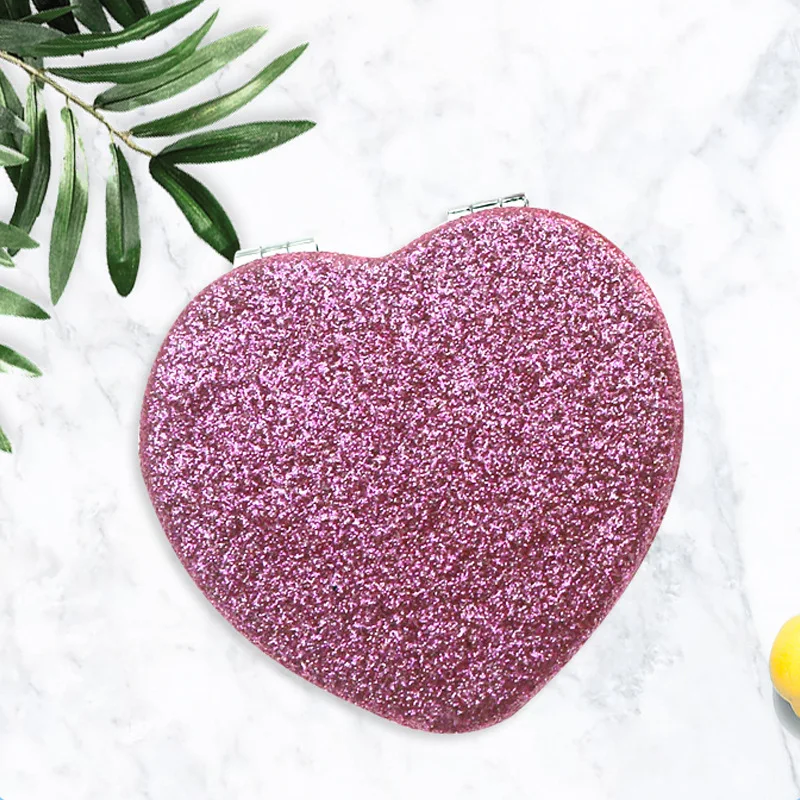 New Arrival Mini heart shaped girl makeup mirror pocket vanity mirror