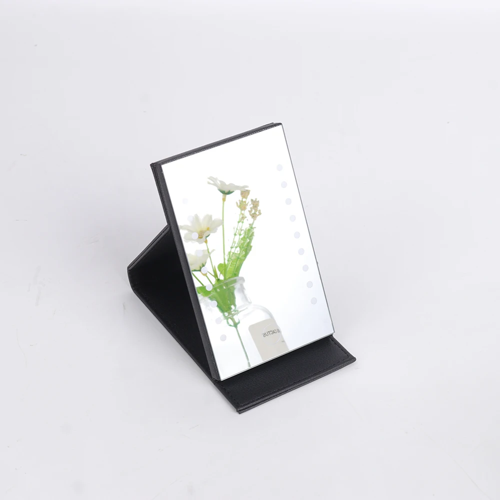 Foldable Lighted LED Makeup Mirror Adjustable Brightness Makeup Mirror LED Light With Leather Cover