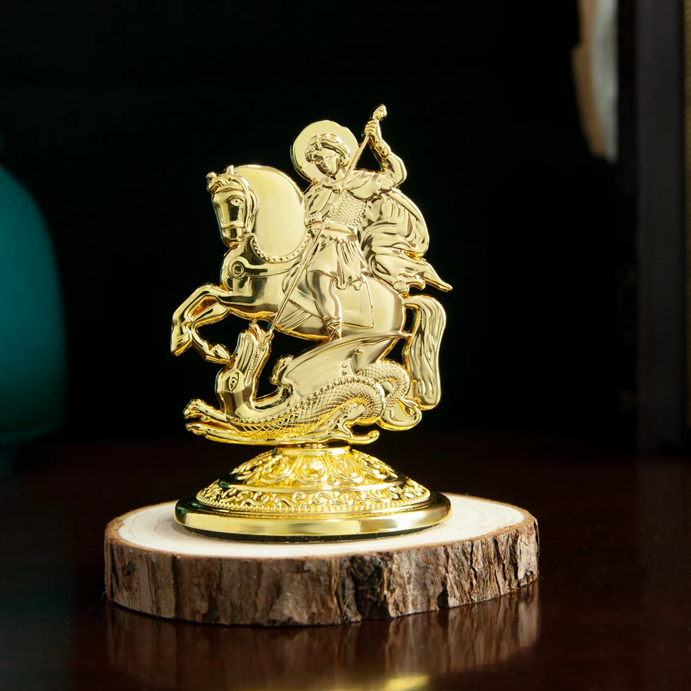Orthodox Myth George Killing Snake Statue Gold Plated Easter Religion Gift Church Home Table Car Stand Religion Statue