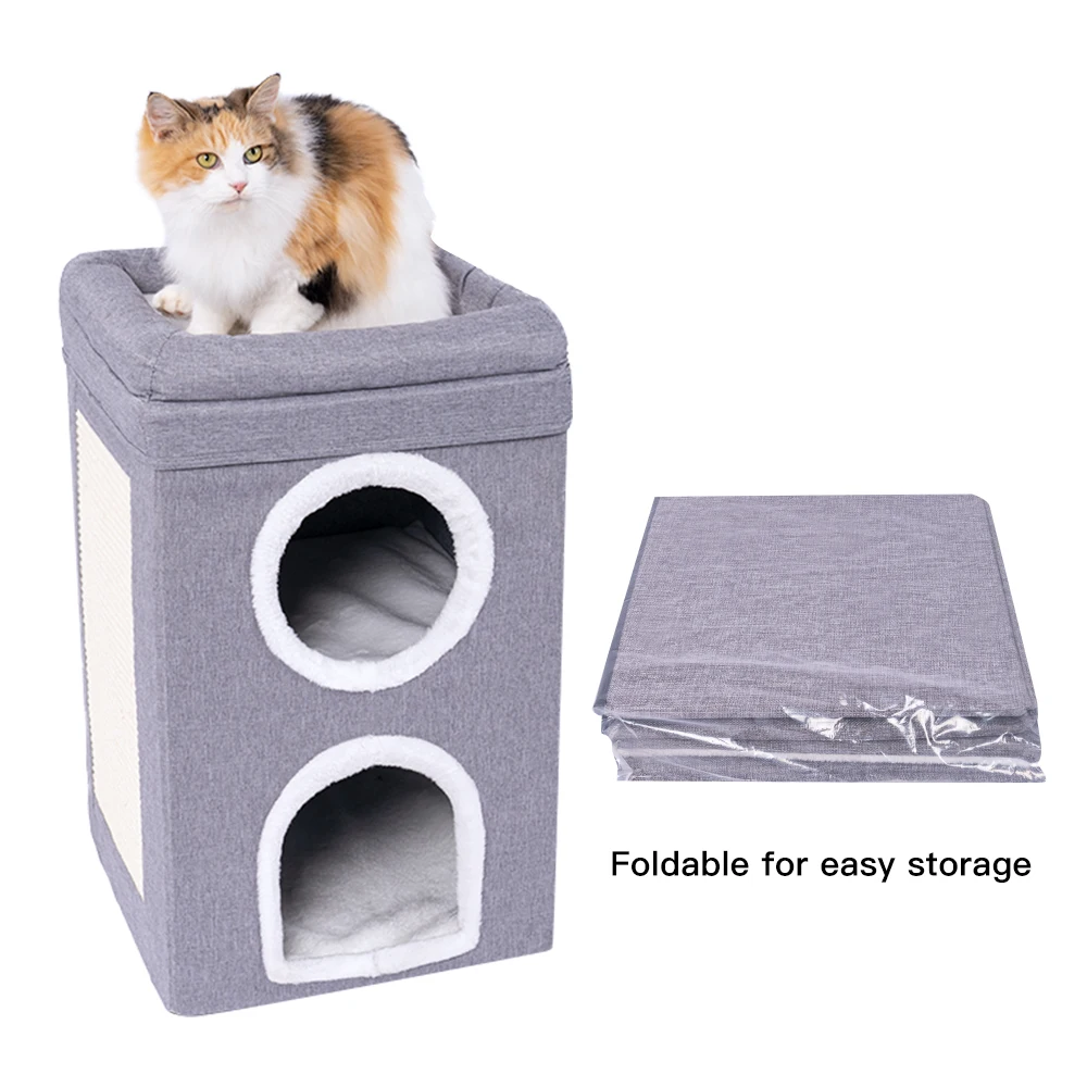 Grey square high quality sisal cat tree comfortable cat nest