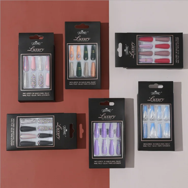 Длинный гроб, полное покрытие, искусственные накладные ногти, многоразовые Роскошные накладные ногти