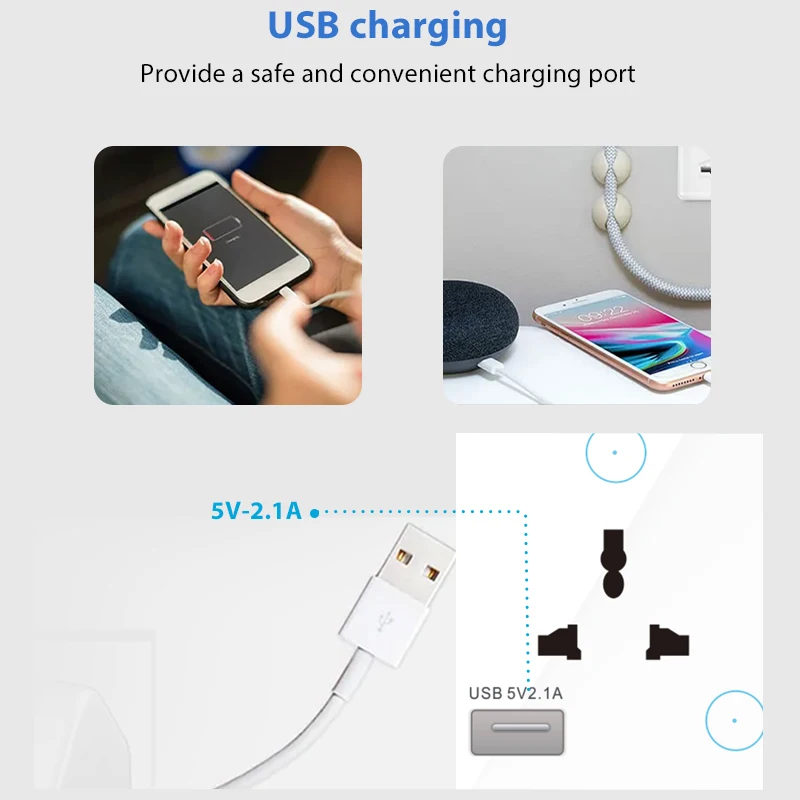 Universal Standard Tuya Smart Life Remote Control WiFi Smart Light Switch Socket with USB port and Backlight Function