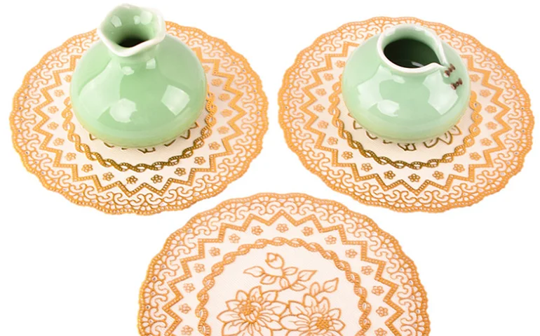 
PVC bronzing lotus coaster ashtray cushion round western placemat 