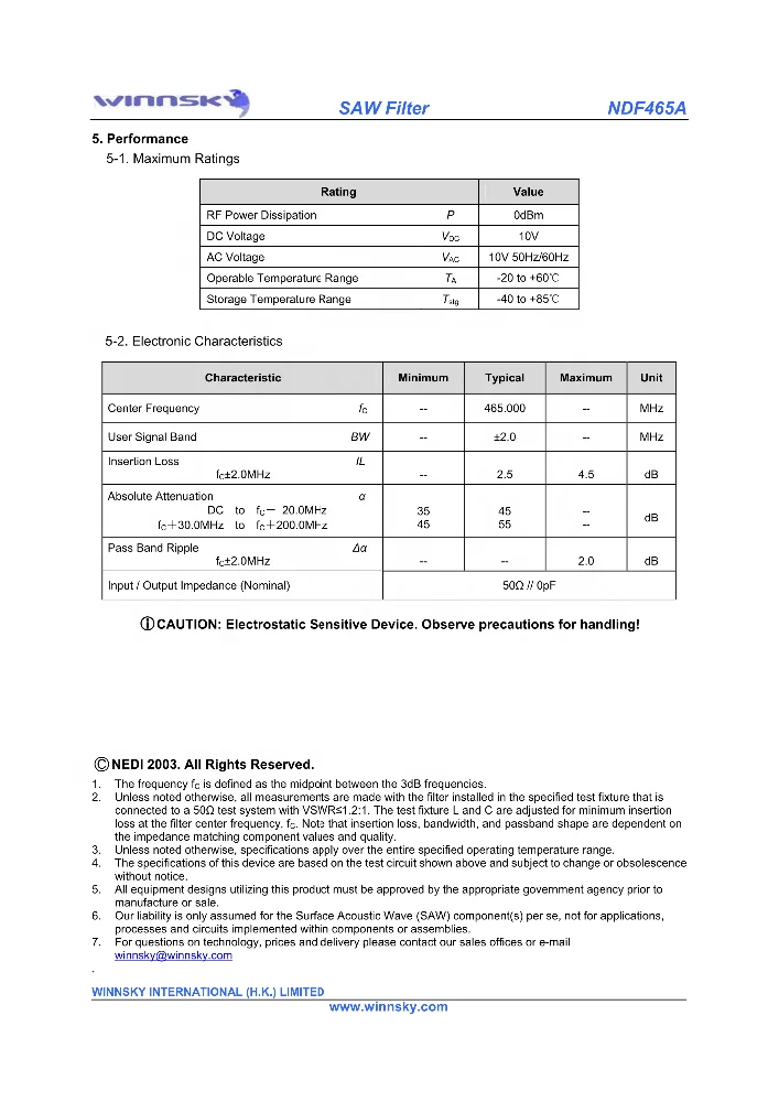 WINNSKY OEM/ODM Custom F11 DIP 465MHz RF Saw Filter Original Factory Offer with Competitive Price Best Service