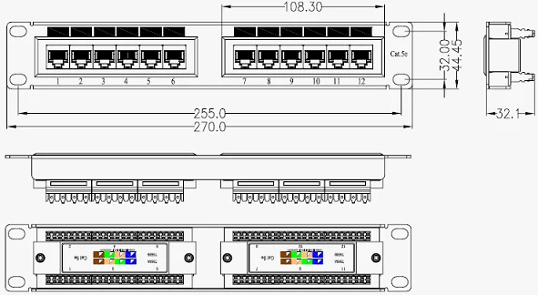Cat5e UTP 12PORT Patch Panel (Krone/110