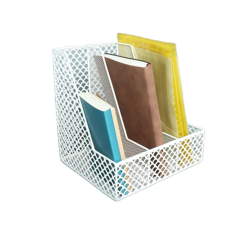 China Quality Manufacturer White Wrought Iron 3 Grid Desktop A4 File Organizer Magazine File Rack