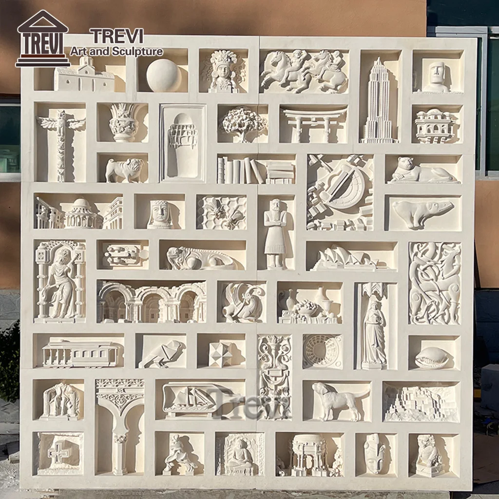 Pure Hand Carved High End Marble Wall Stone Relief Sculpture