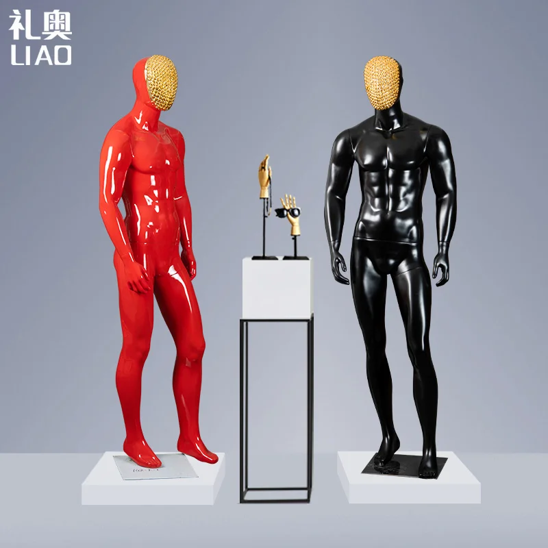 Mannequin Fiberglass full body man size matte white change chrome Electroplating face abstract attractive male dummy business su