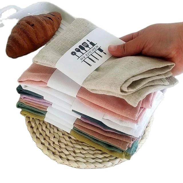 Napkins Simple Plain Color Tea Towel Cotton Linen Reusable Kitchen Towel