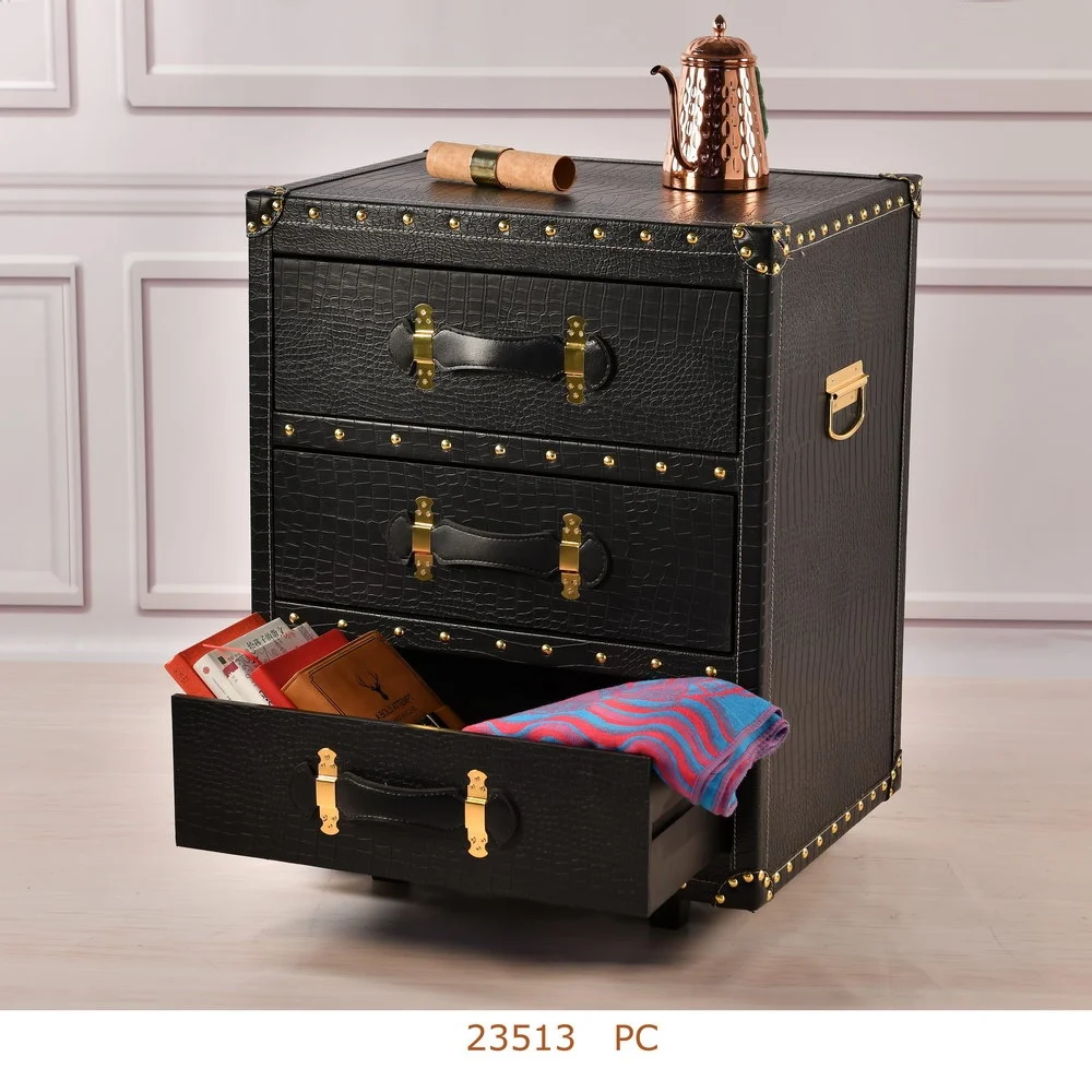 luxury wooden 3-drawer chest of drawers leather bedroom furniture sideboard cabinet nightstand