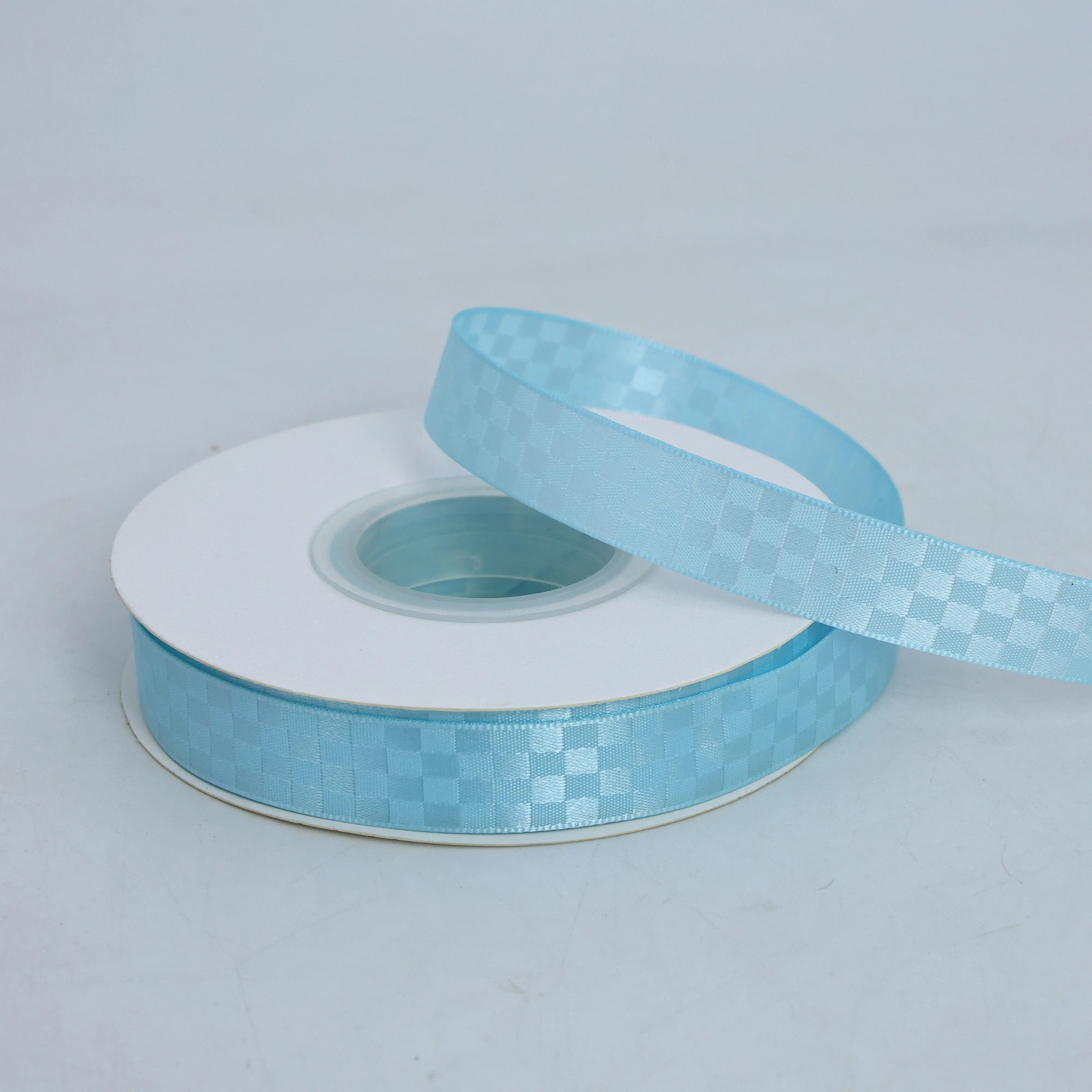 Wholesale 100% Polyester Blue Checkered Ribbon Gingham Plaid Flower Satin High Quality Gift Wrap Roll Festival Decorate