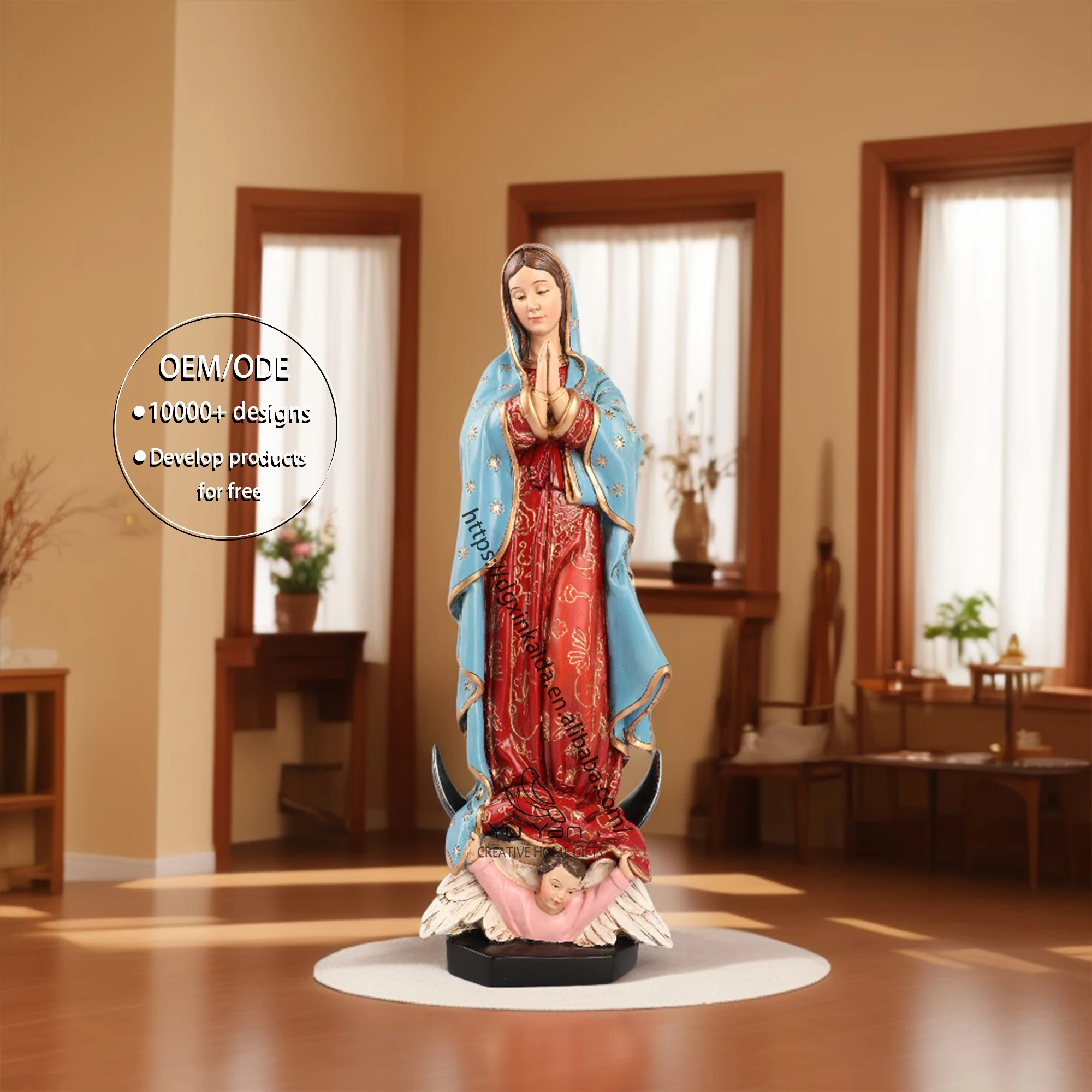 Factory wholesale catholic religious statues resin festival display stand the blessed virgin mary our lady of guadalupe