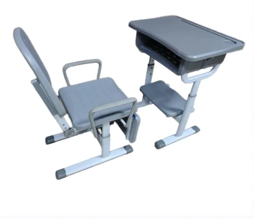 Modern Design Adjustable School Desk with Chair Computer Table and Desk Basket for Home Office Metal School Furniture