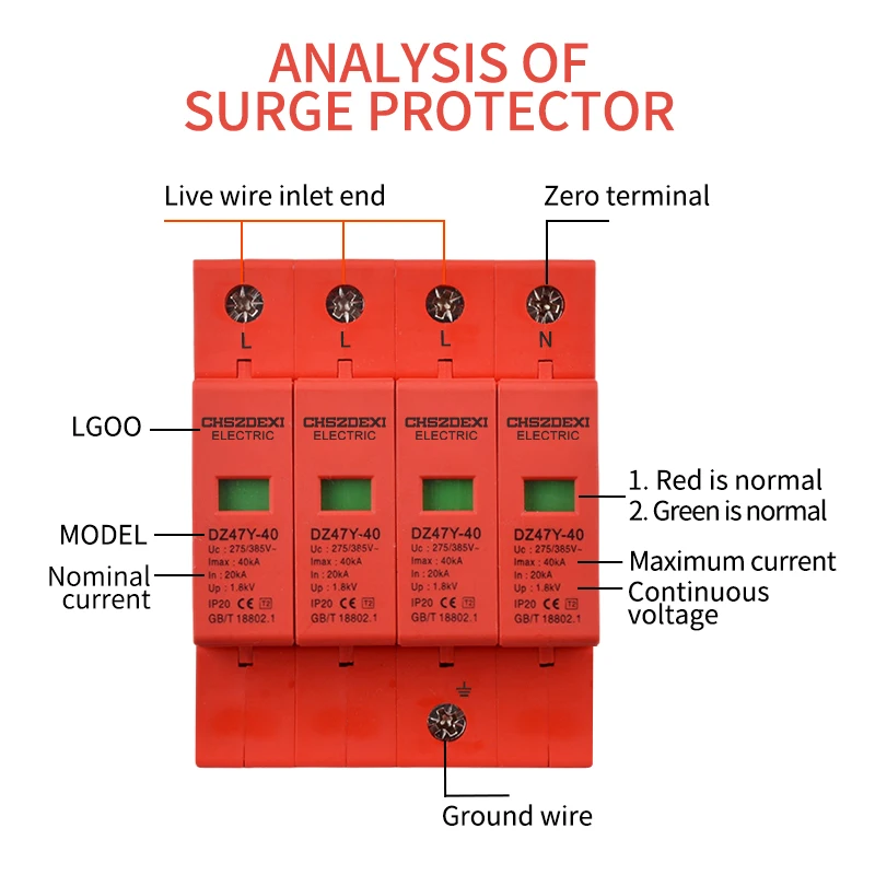 AC 2 Phase 220 V Surge Arrester Surge Protection Lightning Arrestor CE T2 2P-40KA