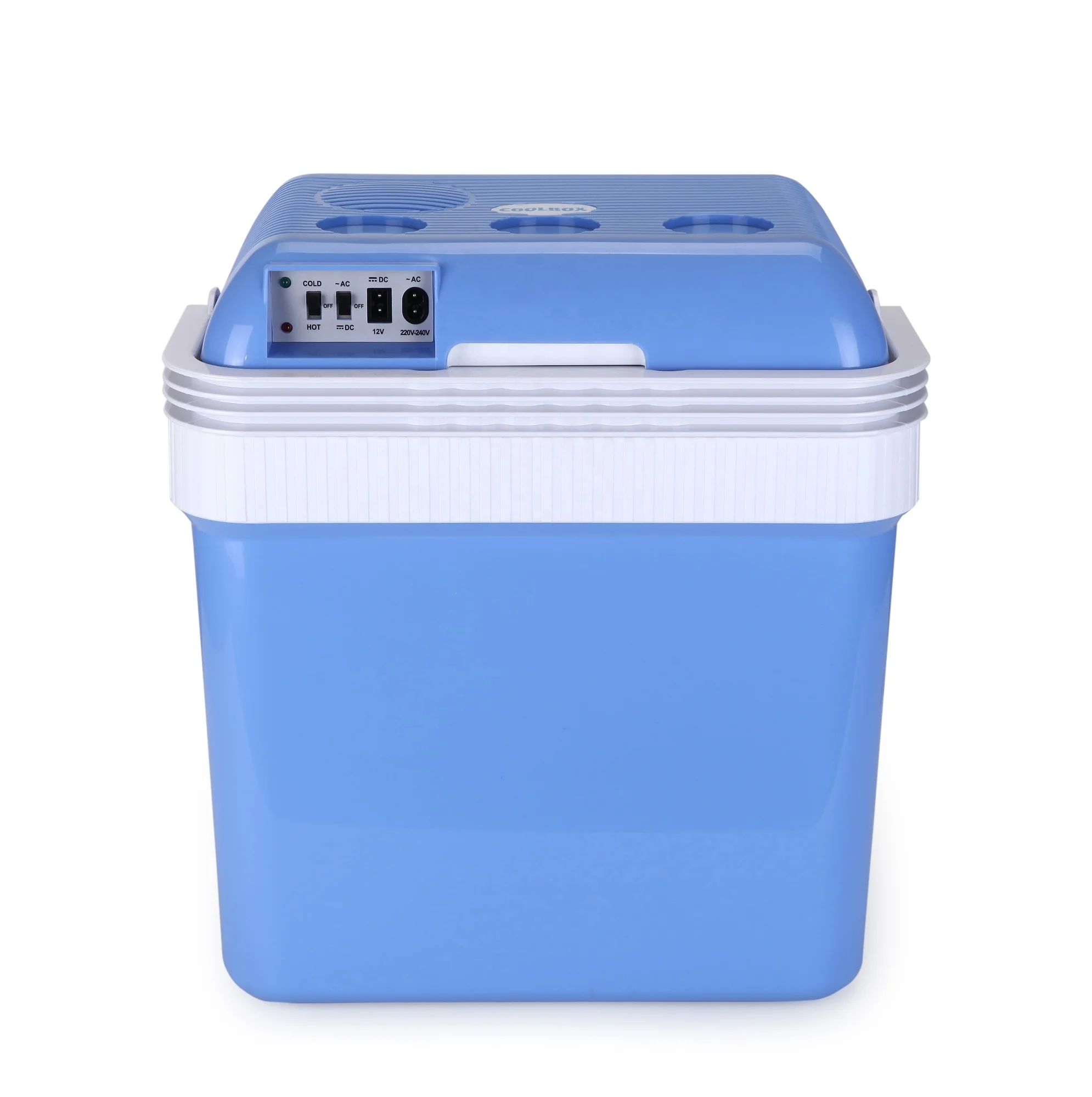 24V outdoor Camping  Professional  plastic ice electric mini car cooler box for camping Tank Shape Mini Fridge open at top lid