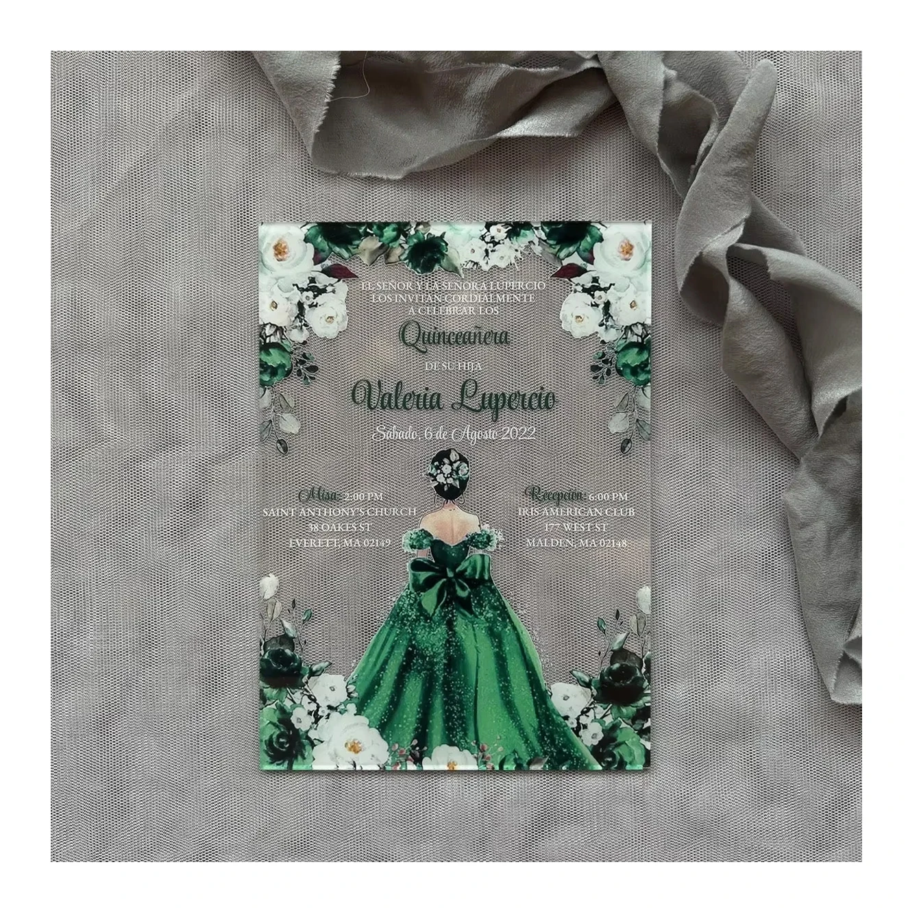 Изумрудно-зеленые платья принцессы с принтом Invitaciones De 15 Aos Acrilico Quinceanera XV акриловые Пригласительные открытки