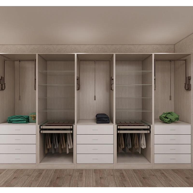 Latest Designs Wood Grain Melamine Walk in Closet Clothes Storage Wardrobes Bedroom