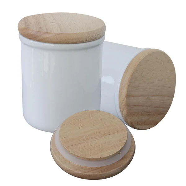 Пустая керамическая банка для печенья с сублимационным покрытием 4 дюйма с деревянным покрытием, индивидуальный контейнер для печенья