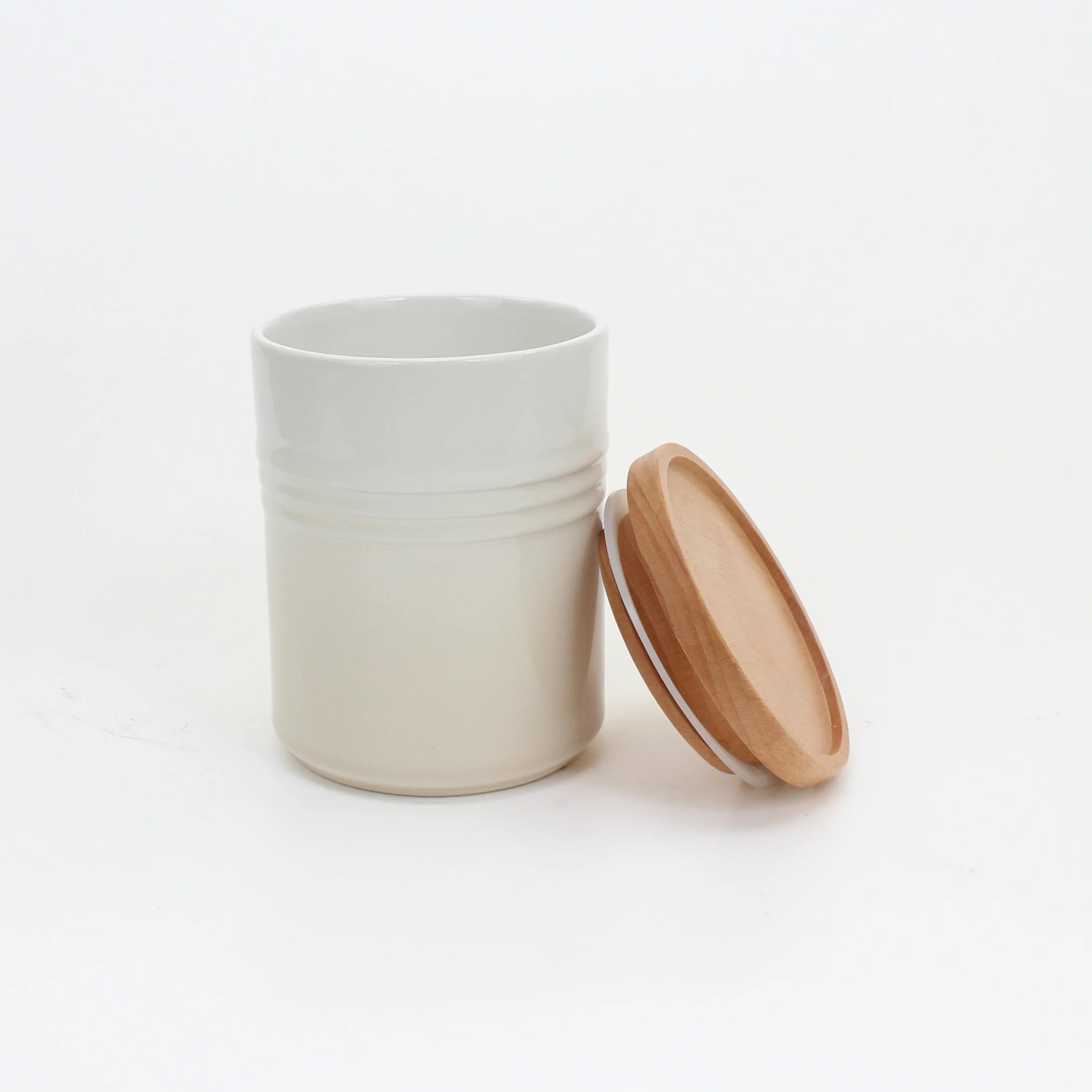 Ceramic Kitchen Storage Canisters with Wood Lid for Food Storage, Serve Coffee, Sugar, Tea, Spices