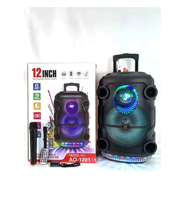AO-1201 12 дюймов беспроводной светодиодный проблесковый маячок для караоке портативный синий зуб динамик с микрофоном