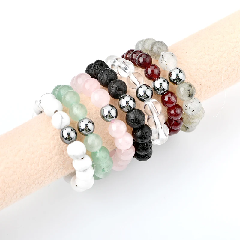 Natural Amethyst Black Onyx  Adjustable Minimalist Rings handmade creative 4mm crystal bead elastic ring