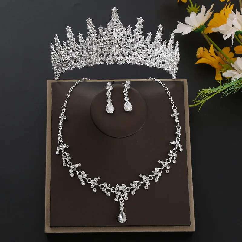 Bridal crown tiara three-piece set rhinestone headband birthday crown necklace wedding accessories hair accessories