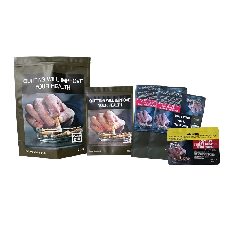 Custom printed 25g 50g empty hand rolling tobacco pouch / 100g 250g tobacco bag with zipper golden leaf GV tobacco pouches